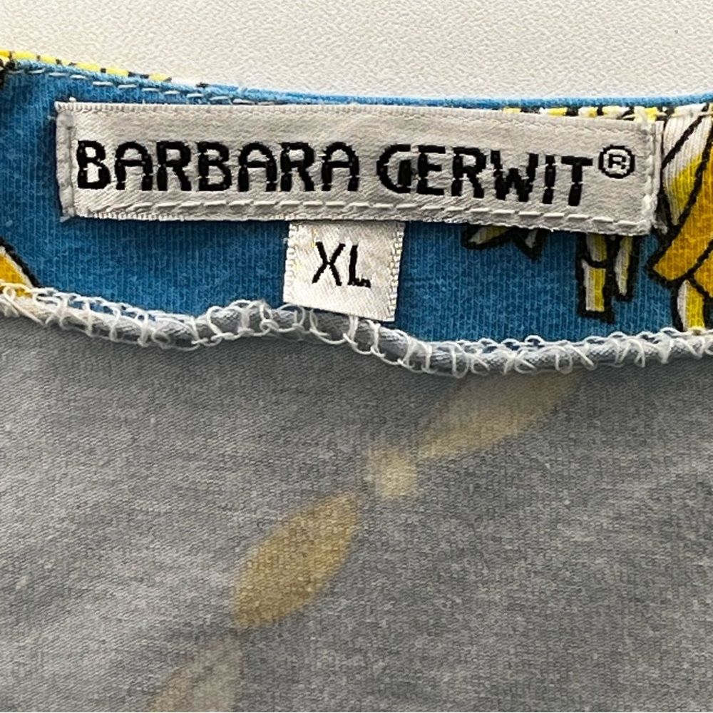 Barbara Gerwit Womens Printed V Neck Jersey Sheath Dress Blue Yellow Size XL - Picture 2 of 6